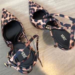 Zara Leopard Print Pointed Toe Ankle Strap Heels - Brown/Black EU 40 US size 9
